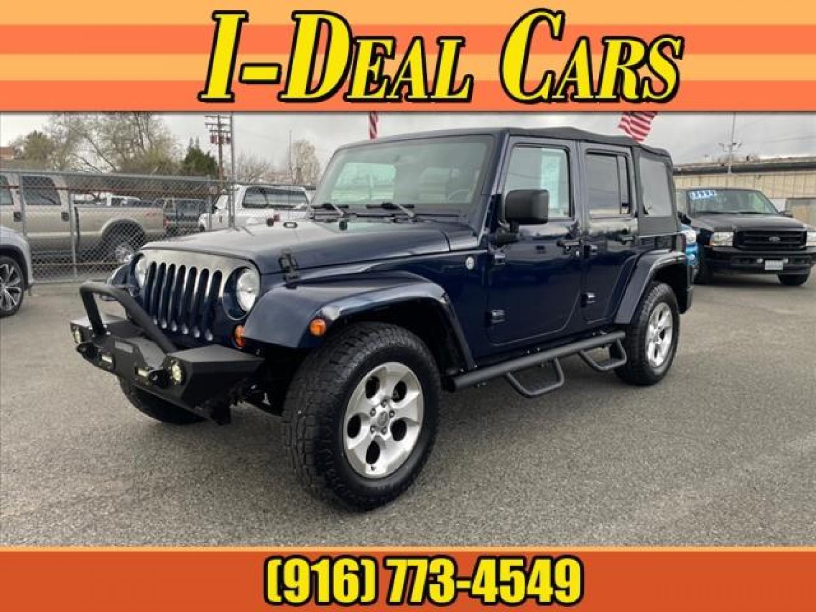 2013 True Blue Pearl Coat Jeep Wrangler Unlimited Sahara (1C4BJWEG7DL) with an 3.6L 3.6L V6 285hp 260ft. lbs. Sequential Multiport Fuel Injection engine, 5-Speed Automatic transmission, located at 800 Riverside Ave, Roseville, CA, 95678, (916) 773-4549, 38.732265, -121.291039 - Photo #0