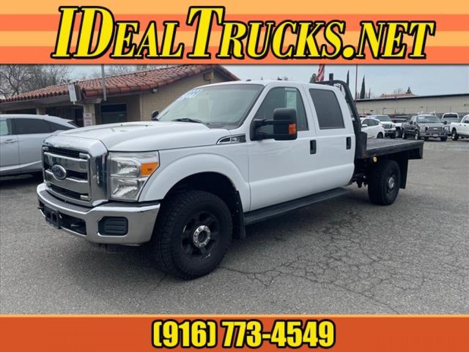 2015 Oxford White Ford F-350 Super Duty XLT (1FT8W3B62FE) with an 6.2L 6.2L Flex Fuel V8 316hp 3 Sequential Electronic Fuel Injection engine, 6-Speed Shiftable Automatic transmission, located at 800 Riverside Ave, Roseville, CA, 95678, (916) 773-4549, 38.732265, -121.291039 - 4X4 CREW CAB XLT FLATBED 8'X7' SERVICE RECORDS ON CLEAN CARFAX - Photo #0