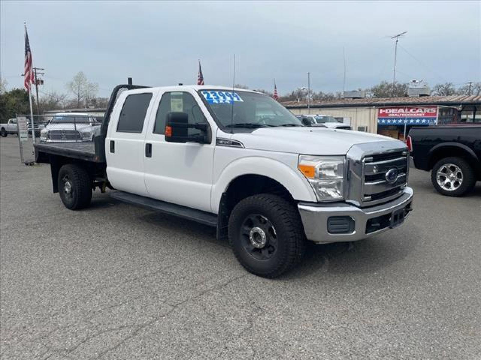 2015 Oxford White Ford F-350 Super Duty XLT (1FT8W3B62FE) with an 6.2L 6.2L Flex Fuel V8 316hp 3 Sequential Electronic Fuel Injection engine, 6-Speed Shiftable Automatic transmission, located at 800 Riverside Ave, Roseville, CA, 95678, (916) 773-4549, 38.732265, -121.291039 - 4X4 CREW CAB XLT FLATBED 8'X7' SERVICE RECORDS ON CLEAN CARFAX - Photo #1