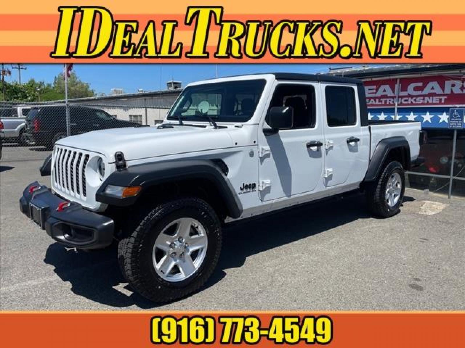 2020 Bright White Clear Coat Jeep Gladiator Sport S (1C6HJTAG1LL) with an 3.6L 3.6L V6 285hp 260ft. lbs. Sequential Multiport Fuel Injection engine, 8-Speed Shiftable Automatic transmission, located at 800 Riverside Ave, Roseville, CA, 95678, (916) 773-4549, 38.732265, -121.291039 - 4X4 SPORT 49K MILES ONE OWNER CLEAN CARFAX - Photo #0