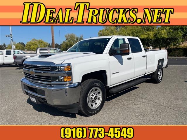 2018 Summit White Chevrolet Silverado 2500HD Work Truck (1GC1KUEY3JF) with an 6.6L Duramax 6.6L Biodiesel Turbo V8 445hp 910ft. lbs. Common Rail Direct Injection engine, 6-Speed Shiftable Automatic transmission, located at 800 Riverside Ave, Roseville, CA, 95678, 916-773-4549 & Toll Free: 866-719-4393, 38.732265, -121.291039 - DURAMAX DIESEL CREW CAB 4X4 ONE OWNER CLEAN CARFAX - Photo #0