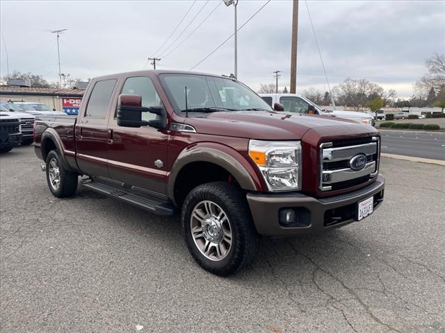 2015 Bronze Fire/Caribou Metallic Ford F-250 Super Duty King Ranch (1FT7W2BT2FE) with an 6.7L Power Stroke 6.7L Biodiesel Turbo V8 440hp 860ft. lbs. Common Rail Direct Injection engine, 6-Speed Shiftable Automatic transmission, located at 800 Riverside Ave, Roseville, CA, 95678, 916-773-4549 & Toll Free: 866-719-4393, 38.732265, -121.291039 - DIESEL CREW CAB 4X4 FX4 KING RANCH LOW MILES MOON ROOF - Photo #1
