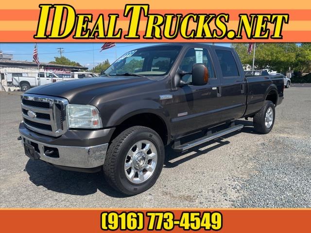 2005 Dark Stone Clearcoat Metallic Ford F-350 Super Duty XLT (1FTWW31P45E) with an 6.0L Power Stroke 6.0L Diesel Turbo V8 325hp 560ft. lbs. Direct Injection engine, 5-Speed Automatic transmission, located at 800 Riverside Ave, Roseville, CA, 95678, 916-773-4549 & Toll Free: 866-719-4393, 38.732265, -121.291039 - DIESEL CREW CAB 4X4 90K MILES CLEAN CARFAX - Photo #0