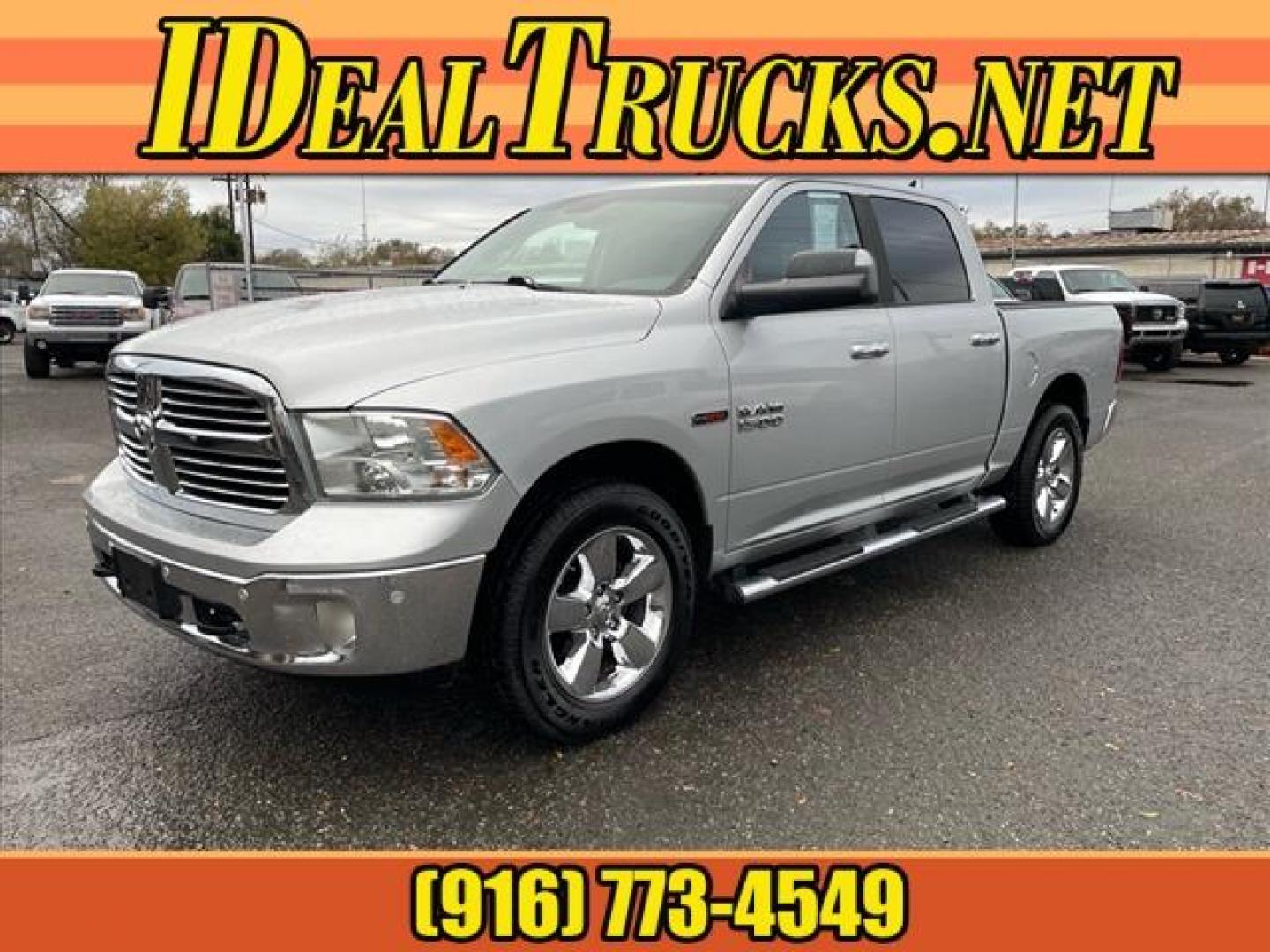 2016 Bright Silver Metallic Clear Coat RAM 1500 Big Horn (1C6RR7LM1GS) with an 3.0L EcoDiesel 3.0L Biodiesel Turbo V6 240hp 420ft. lbs. Common Rail Direct Injection engine, 8-Speed Shiftable Automatic transmission, located at 800 Riverside Ave, Roseville, CA, 95678, (916) 773-4549, 38.732265, -121.291039 - ECODIESEL CREW CAB 4X4 SLT BIG HORN CLEAN CARFAX - Photo#0