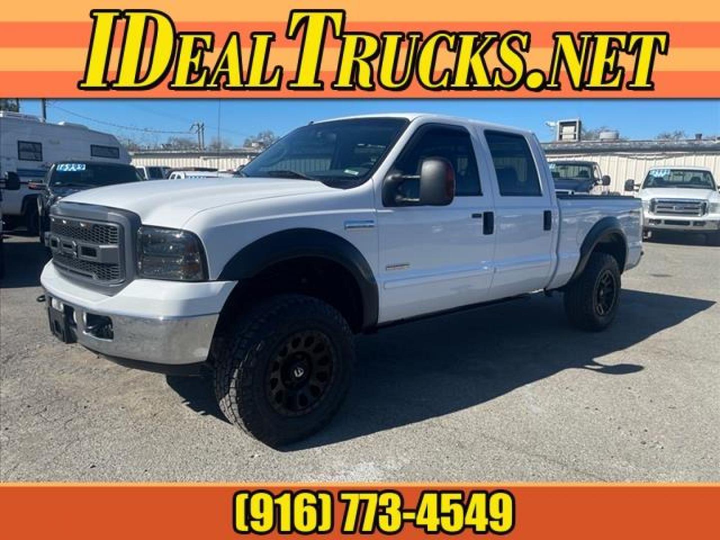 2005 Oxford White Clearcoat Ford F-250 Super Duty Lariat (1FTSW21PX5E) with an 6.0L Power Stroke 6.0L Diesel Turbo V8 325hp 560ft. lbs. Direct Injection engine, 5-Speed Automatic transmission, located at 800 Riverside Ave, Roseville, CA, 95678, (916) 773-4549, 38.732265, -121.291039 - DIESEL CREW CAB 4X4 FX4 LARIAT HEADSTUDS LIFTED AIR BAG SUSPENSION POWER RUNNING BOARDS CLEAN CARFAX - Photo#0