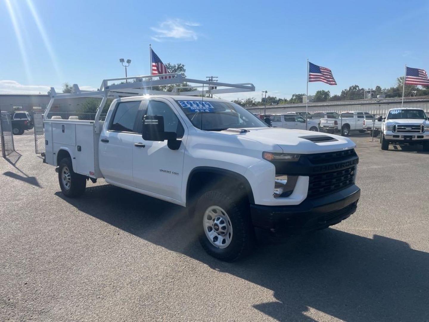 2021 Summit White Chevrolet Silverado 3500HD Work Truck (1GB4YSEY7MF) with an 6.6L Duramax 6.6L Biodiesel Turbo V8 445hp 910ft. lbs. Common Rail Direct Injection engine, Allison 10-Speed Shiftable Automatic transmission, located at 800 Riverside Ave, Roseville, CA, 95678, (916) 773-4549, 38.732265, -121.291039 - Photo#1