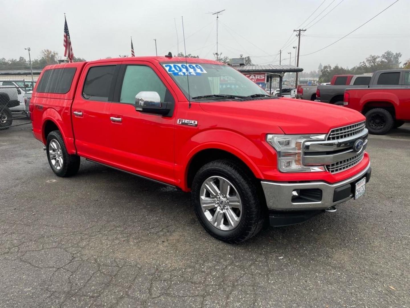 2019 Magma Red Ford F-150 Lariat (1FTEW1E44KF) with an 0.0 EcoBoost 3.5L Twin Turbo V6 375hp 470ft. lbs. Direct Injection engine, 10-Speed Shiftable Automatic transmission, located at 800 Riverside Ave, Roseville, CA, 95678, (916) 773-4549, 38.732265, -121.291039 - 4X4 SUPERCREW LARIAT SERVICE RECORDS ON CLEAN CARFAX - Photo#1