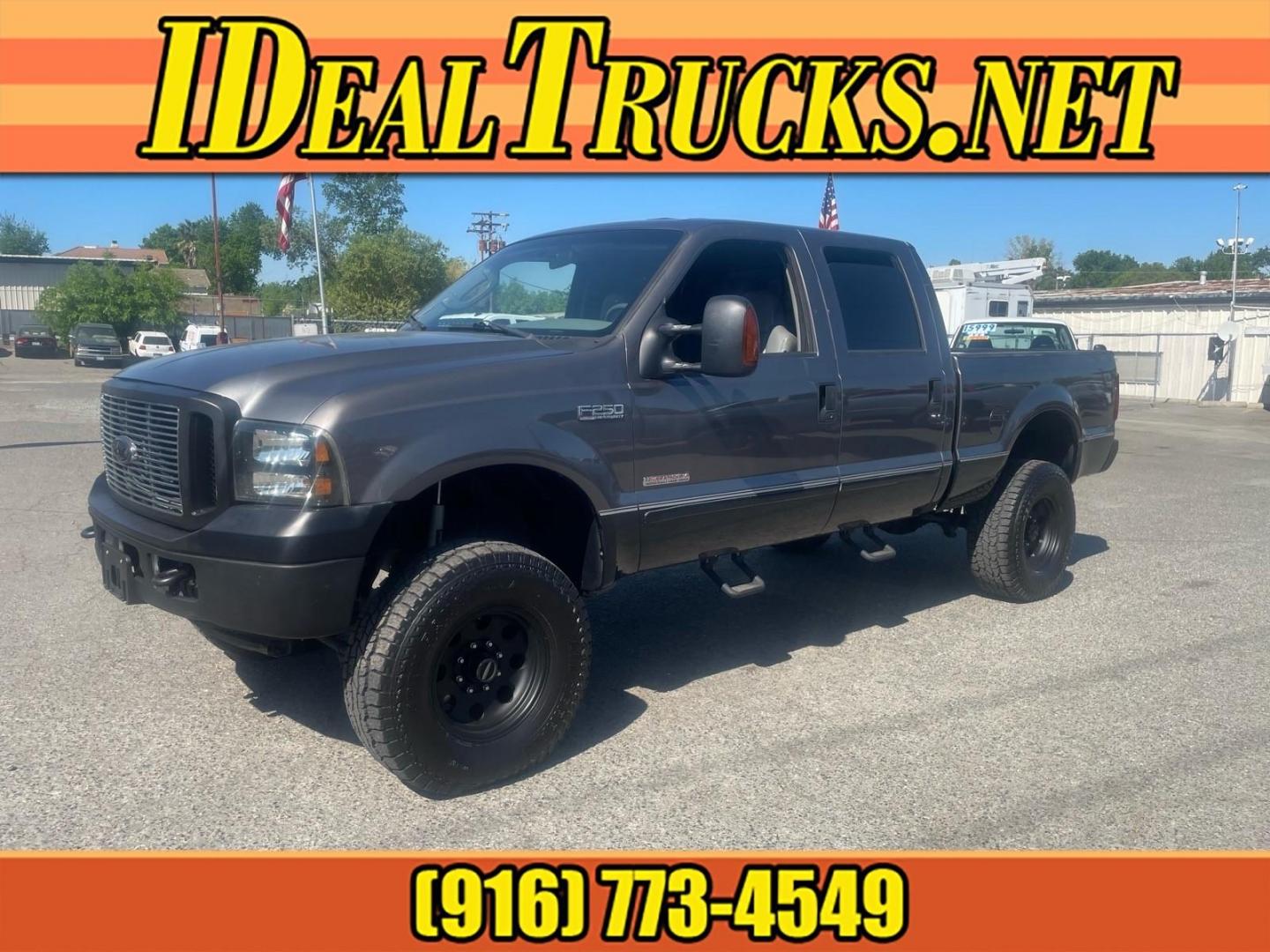 2003 Dark Shadow Grey Metallic/Black Ford F-250 Super Duty Lariat (1FTNW21P03E) with an Power Stroke 6.0L Diesel Turbo V8 325hp 560ft. lbs. Other engine, 5-Speed Automatic transmission, located at 800 Riverside Ave, Roseville, CA, 95678, (916) 773-4549, 38.732265, -121.291039 - DIESEL CREW CAB 4X4 LARIAT LOW MILES LIFTED CLEAN CARFAX - Photo#0