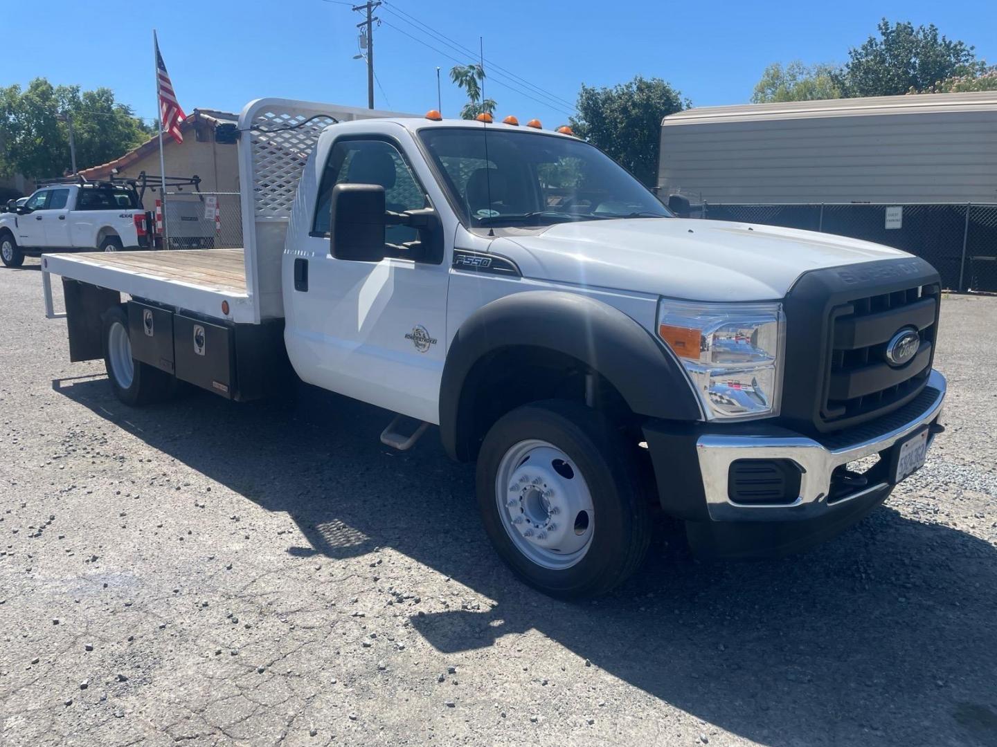 2016 White Ford F-550 Super Duty Chassis XL Regular Cab 165 RWD (1FDUF5GT3GE) with an 8 Cylinder Other engine, 6-Speed Automatic transmission, located at 800 Riverside Ave, Roseville, CA, 95678, (916) 773-4549, 38.732265, -121.291039 - DIESEL FLATBED- Photo#1
