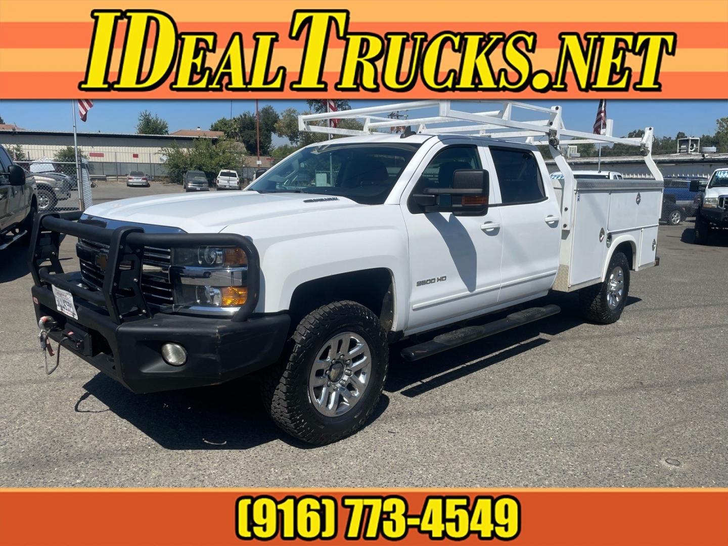 2015 Summit White Chevrolet Silverado 3500HD LT (1GB4KZE82FF) with an 6.6L Duramax 6.6L Diesel Turbo V8 397hp 765ft. lbs. Common Rail Direct Injection engine, Allison 1000 6-Speed Shiftable Automatic transmission, located at 800 Riverside Ave, Roseville, CA, 95678, (916) 773-4549, 38.732265, -121.291039 - DURAMAX DIESEL CREW CAB 4X4 LT UTILITY BED ALLISON TRANSMISSION ARB BUMPER WARN WINCH- Photo#0